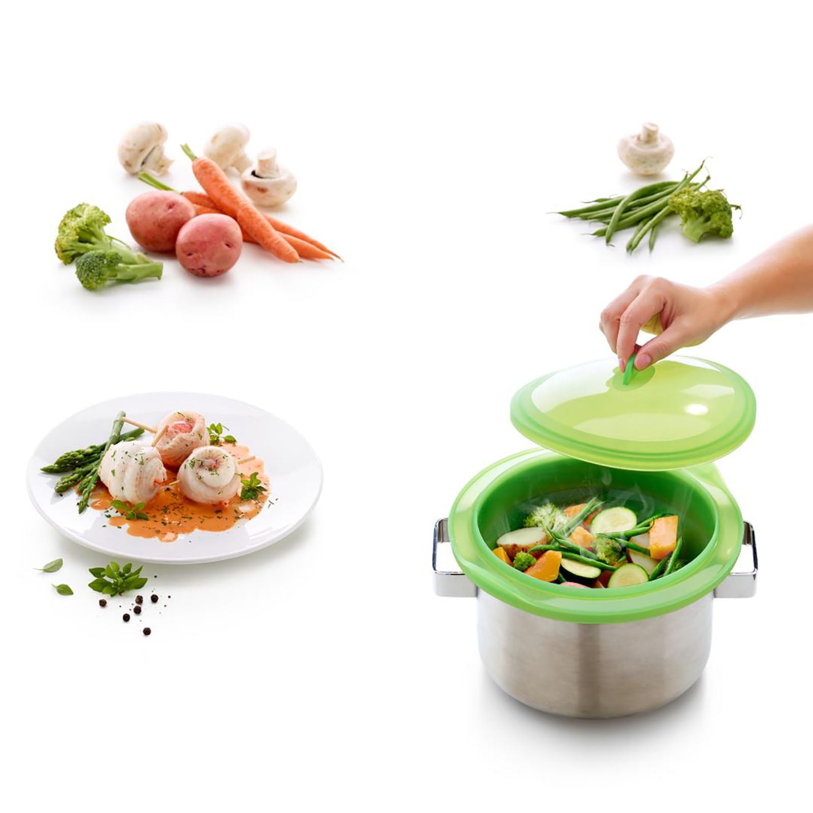 Lekue Collapsible Steamer Yeşil Silikon Buharda Pişirme Tenceresi