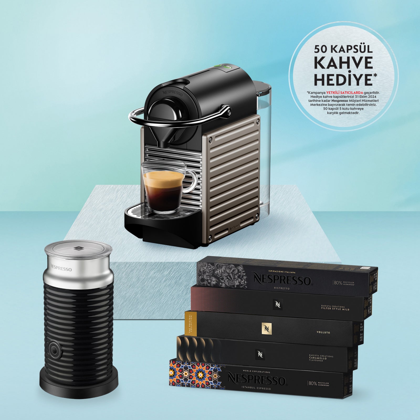 NESPRESSO C66T PIXIE TITAN KAHVE MAK. VE SÜT KÖPÜRTÜCÜ AKS.